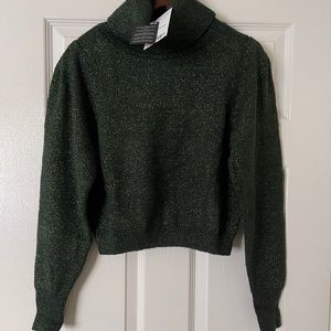 MANGO METALLIC THREAD SWEATER GREEN - NEW